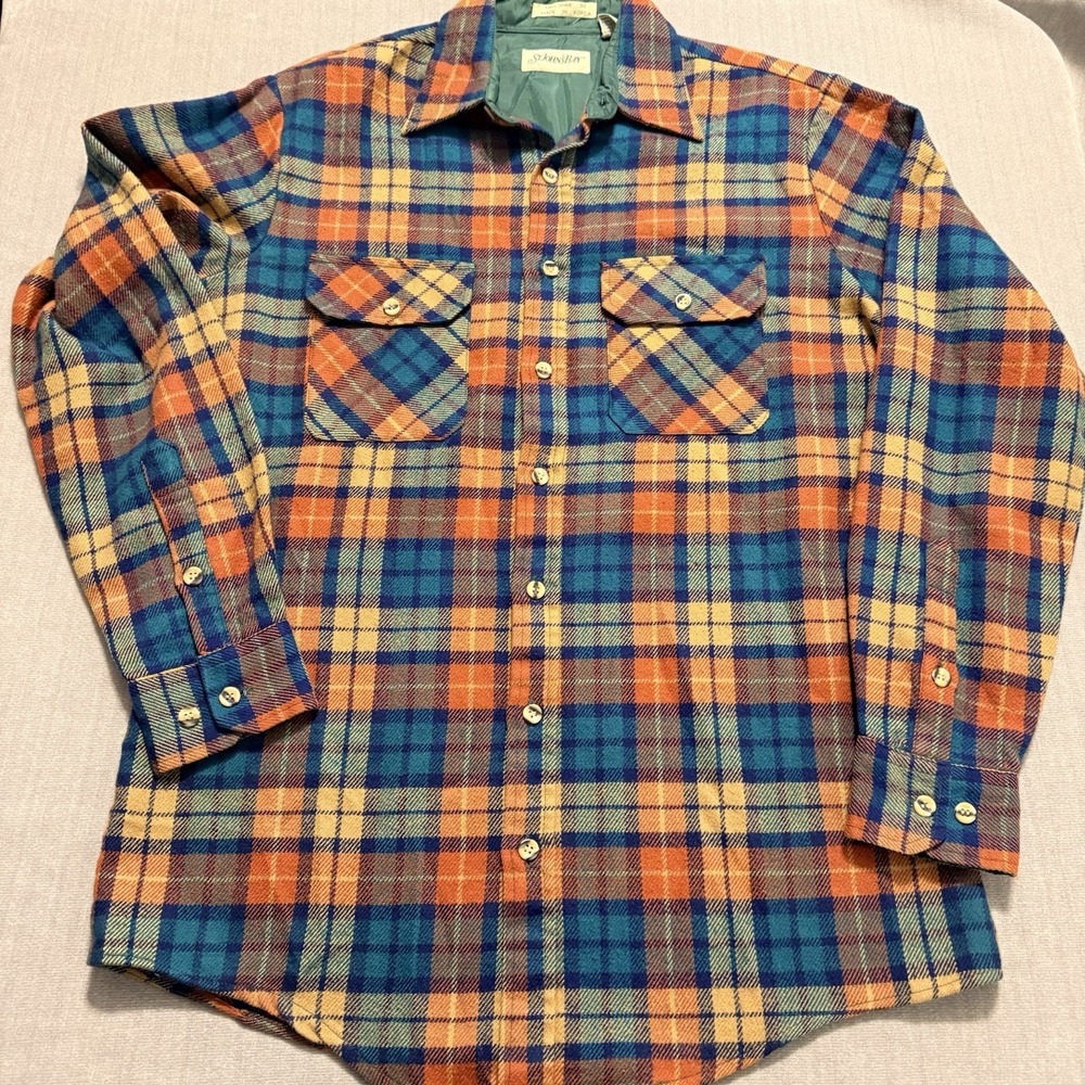 Vintage St Johns Bay Tall Man M Flannel Shirt Made Korea Acrylic Plaid 80s 90s